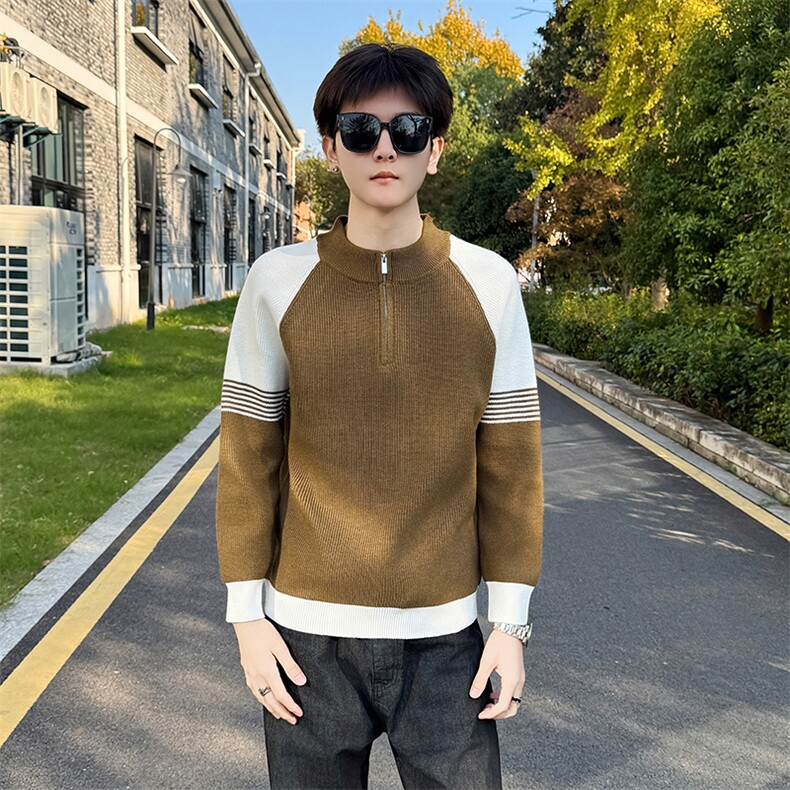 冬季店主风社会小伙痞帅半高领拼接针织衫301A-1/M96/P58，男装针织衫/毛衣，星座301A-1