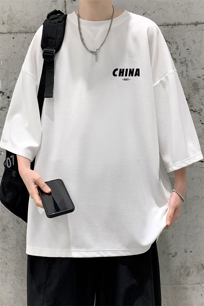 Q11248-P30春夏季七分袖t恤男大码五分袖男短袖中袖大皂风,男装T恤,电商A040