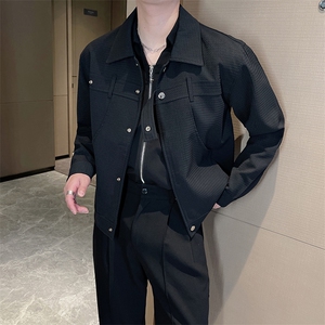 春季新款华夫格短款夹克外套男韩版高级感上衣 JK2310-P120控145图片