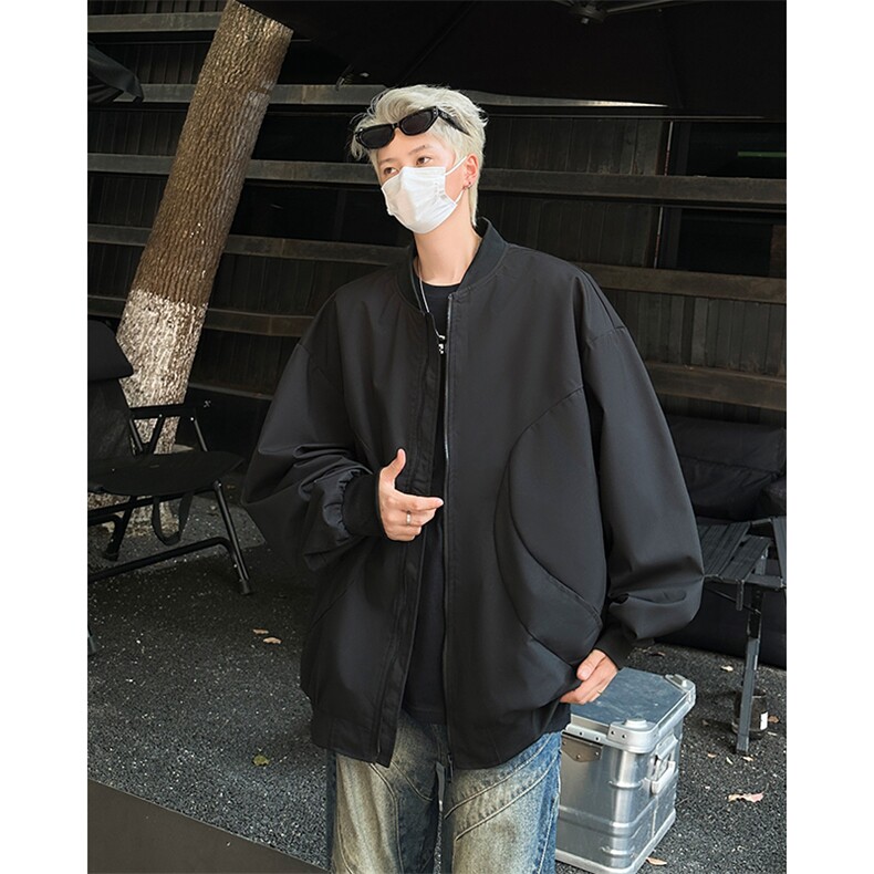 2024棒球服圆领拉链外套飞行员工装运动夹克纯色现货W8499-P50,男装夹克,星座512-4