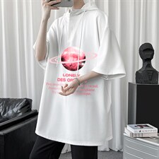 LD54184-P45连帽短袖t恤男大码胖子带帽五分袖中袖，男装T恤，电商A040