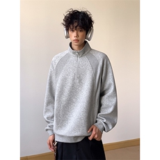 半拉链立领卫衣男秋季解构拼接设计感上衣慵懒风宽松大码长袖T恤，男装卫衣，电商A102