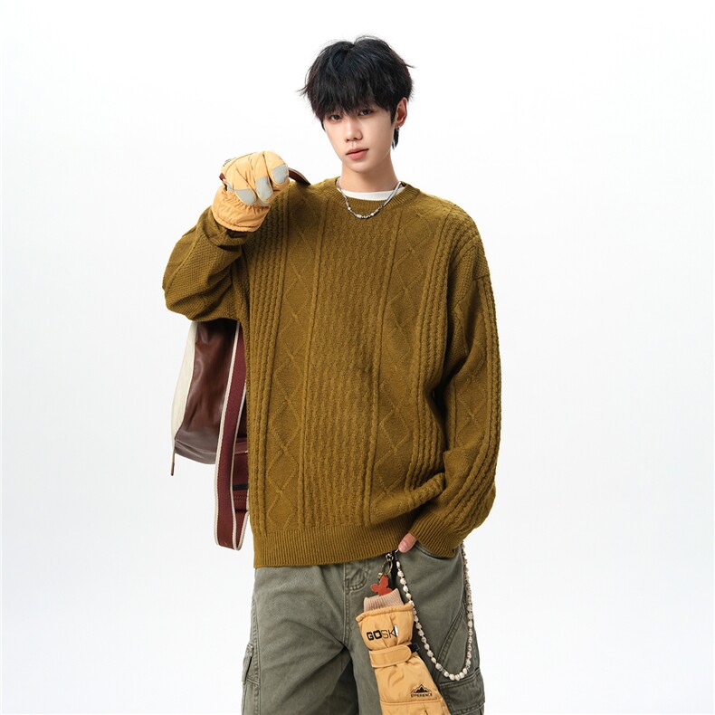8XL-M圆领毛衣男秋冬季宽松慵懒套头麻花针织衫毛线衣MY19005P68，男装针织衫/毛衣，电商B312