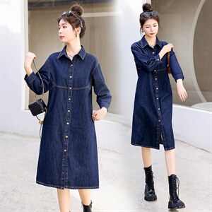 时尚显瘦牛仔披风连衣裙女长袖气质百搭宽松大码春秋季新款裙子，女装连衣裙，秋水欣儿