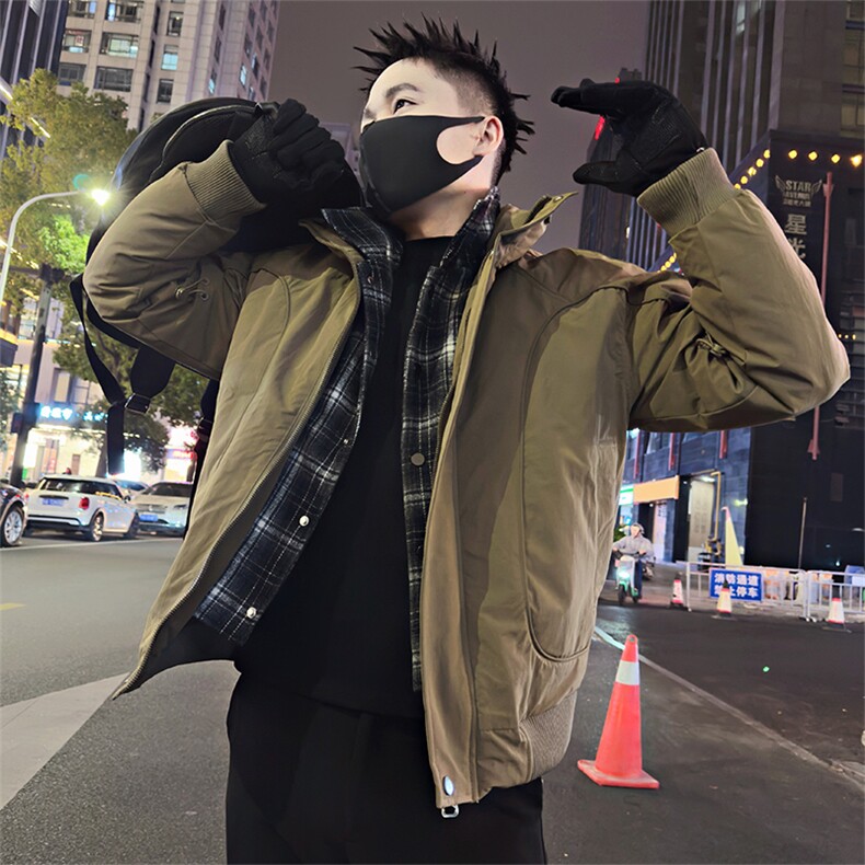 B50/P138控178假两件高级感男士棉衣外套拼接韩版休闲男装袄子首2图片