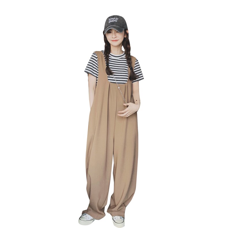 2025春秋夏季新款韩版宽松减龄背带裤女设计感炸街高腰直筒阔腿裤,女装休闲裤,浙宝189