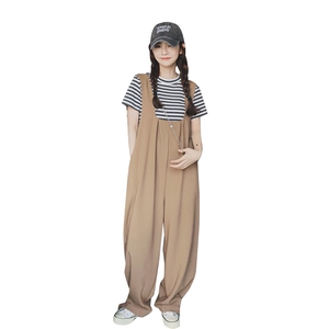 2025春秋夏季新款韩版宽松减龄背带裤女设计感炸街高腰直筒阔腿裤图片