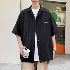 日系五分袖春夏季新款衬衫潮流慵懒男方领宽松型衬衫ED26P32，男装衬衫，星座1116-2