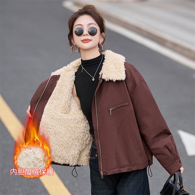 加绒外套女2025秋冬新款韩系独特超好看休闲短款加厚羊羔毛派克服,女装棉衣/棉服,以桐