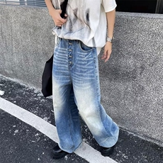 简约百搭青春流行牛仔裤新款宽松直筒慵懒潮夏季长裤男气质潮流，男装牛仔裤，星座716-2