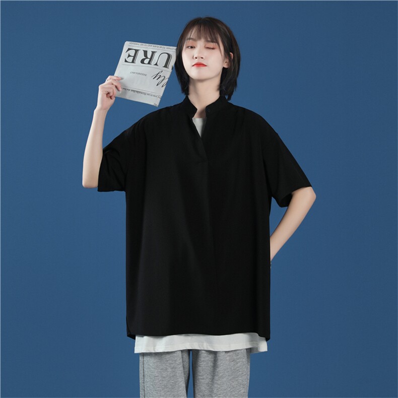 C2027/P35现货夏季男士立领衬衫男女中性风宽松休闲大码短袖衬衣,女装衬衫,电商A141