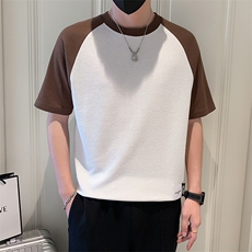 2025新款夏季短袖T恤男潮牌华夫格拼接半袖体恤A313-1-32342-P38，男装T恤，电商A313-1