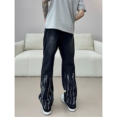 扎染弯刀牛仔裤男款美式高街vibe直筒微喇裤310A-4-NZ75-P55，男装牛仔裤，星座310A-4