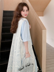 甜美减龄蕾丝镂空罩衫连衣裙套装女夏2025新款法式叠穿长裙两件套，女装套装/套裙，慧尚2-185