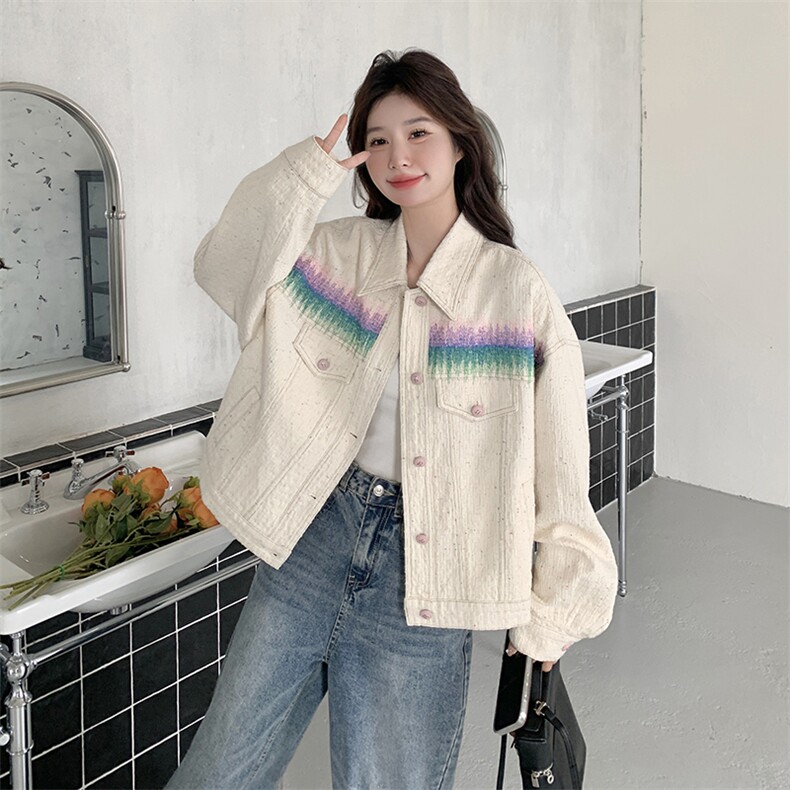 休闲刺绣渐变色短外套女春秋2025新款小个子百搭减龄爆款夹克上衣,女装短外套,2C198