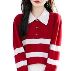 2025年春季时尚气质简约百搭条纹拼接针织衫，女装羊毛衫，哲奥羊绒