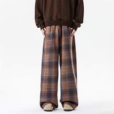 8XL-M美拉德格子毛呢休闲裤美式复古大码慵懒宽松阔腿裤KZ1932P55，男装休闲裤，电商B238