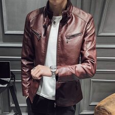 新款男士时尚百搭PU皮衣外贸韩版修身保暖加绒机车J，男装皮衣，星座四季星座1412
