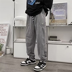 秋冬季华夫格卫裤男韩版ins拉链设计感宽松休闲工装裤K5237-P40，男装休闲裤，星座512-2