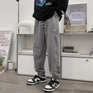 秋冬季华夫格卫裤男韩版ins拉链设计感宽松休闲工装裤 K5237-P40图片