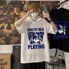 LD54234-P45连帽短袖t恤男大码胖子带帽五分袖中袖海报风，男装T恤，电商A040