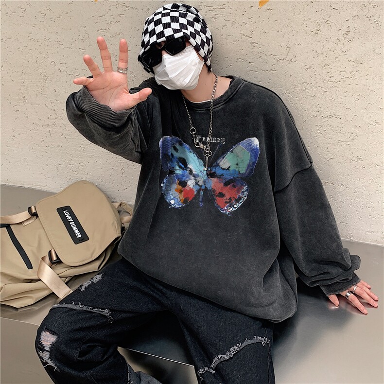 22新款秋复古美式水洗做旧宽松连帽男女中性卫衣301B-JB7897-P58图片