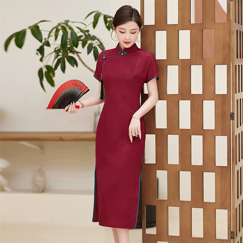24年春夏季新款气质优雅时尚百搭复古新中式日常品质旗袍连衣裙,女装汉服/婚纱/旗袍/礼服,小荷流