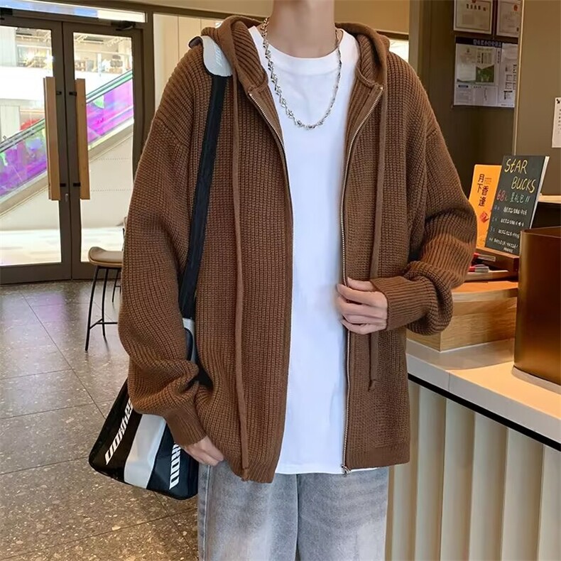 连帽拉链针织开衫毛衣男春秋新款情侣宽松百搭设计感外套6513P56,男装针织衫/毛衣,星座410-2