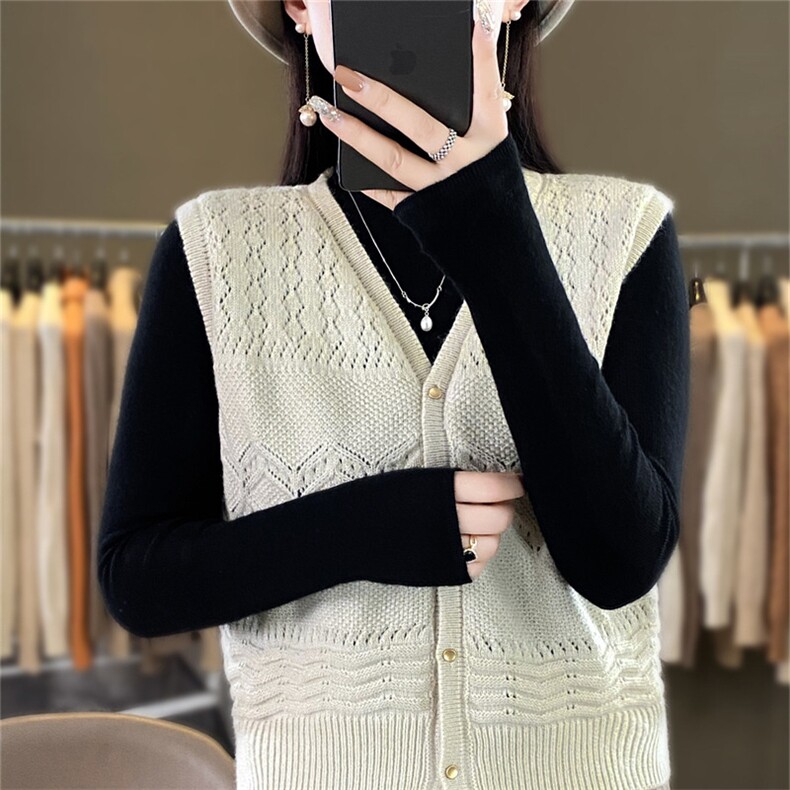 时尚女装V领无袖针织背心优雅百搭仿羊毛马甲外套,女装马甲,暖姿羊绒
