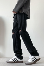 现货纯黑色破洞弹力加大码直筒牛仔裤310A-2BK302P50控78，男装牛仔裤，星座310A-2