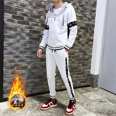 冬季新款加绒加厚卫衣套装青少年连帽开衫两件套男G05P95，男装休闲套装，电商A086