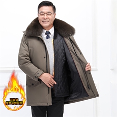 高品质男中老年可拆卸内胆真皮草兔毛狐狸毛派克服中长款外套，商品下架区，钱塘723