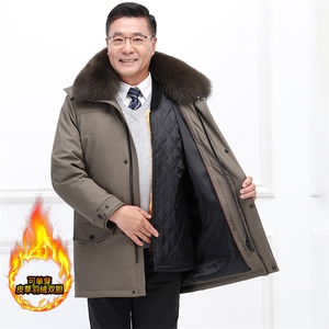 高品质男中老年可拆卸内胆真皮草兔毛狐狸毛派克服中长款外套图片