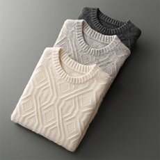 2025秋冬百搭时尚简约加厚全身绞花针织羊绒衫，男装羊绒套衫，盛欣羊绒