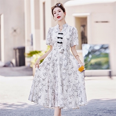 现货！2024夏装新款新中式印花流苏连衣裙，女装连衣裙，橙子家