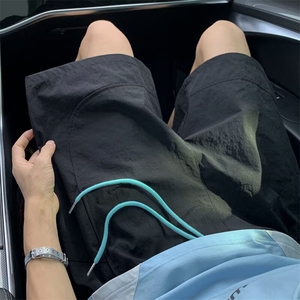 男士夏季新款潮流美式复古短裤薄款宽松透气速干运动五分裤子图片