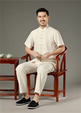 风夏季新款中老年男士短袖唐装太极服中式刺绣立领休闲套装，男装中老年男装，钱塘723