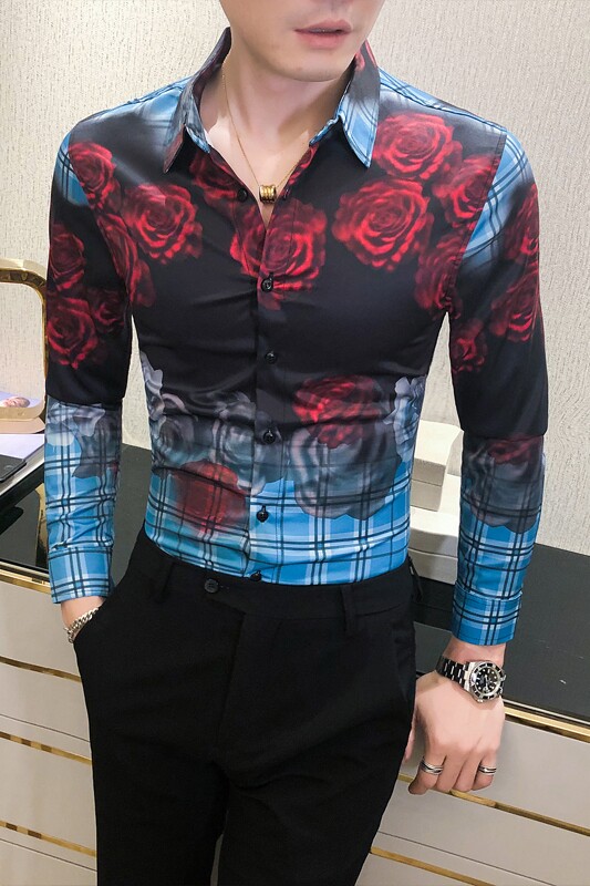 2021春秋男衬衫英伦长袖上衣印花男装韩版修身四季潮流衬衣H848-P55,男装衬衫,星座419（原A233）