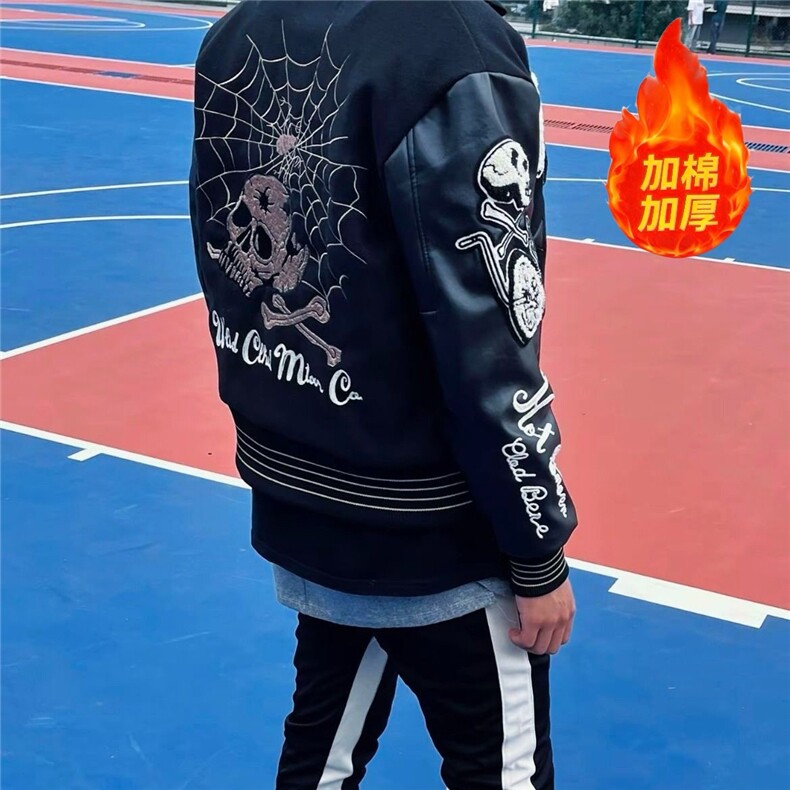 高街潮牌自主夹棉加厚东洋黑骷髅棒球服棉服vibe风外套夹克男短款,男装夹克,星座506A