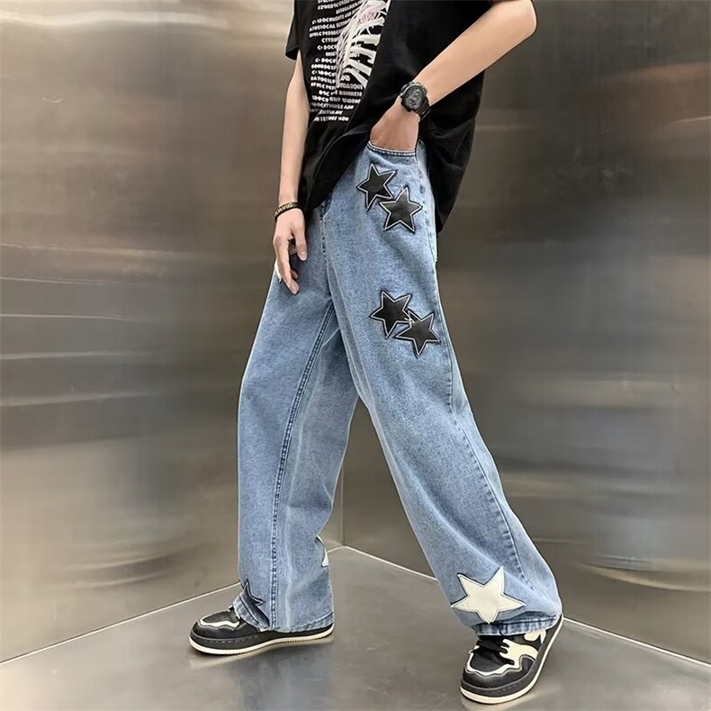 美式vibe裤子高街水洗牛仔裤男设计感小众拉链裤NK101P46,男装牛仔裤,星座1116-2