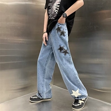 美式vibe裤子高街水洗牛仔裤男设计感小众拉链裤NK101P46，男装牛仔裤，星座1116-2