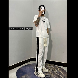条纹暗拉链直筒休闲裤潮牌夏季薄款运动卫裤宽松阔腿JXK96-P38图片