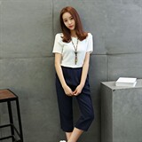2021年夏季圆领短袖纯色T恤修身七分小脚裤两件套，女装套装/套裙，婷思杰（原婷想服饰）