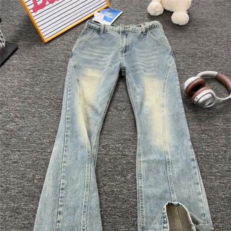 现货美式高街微喇牛仔裤男春季设计感直筒窄版阔腿裤LV88022-P48,男装牛仔裤,星座1008