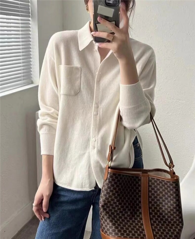 秋冬新款口袋开衫纯色单排扣针织衫时尚百搭，女装针织衫/毛衣，众美斯特