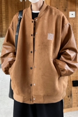 ！2025春季新款男士鹿皮绒夹克PU皮拼接棒球服外套JK191P85，男装夹克，电商B220