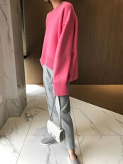 重磅加厚圆领女宽松显瘦慵懒风百搭针织衫打底毛衣，女装针织衫/毛衣，半城羊绒