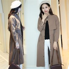 长袖中长款修身2021年春季纯色风衣显瘦个性简约百搭，女装风衣，尚洛菲