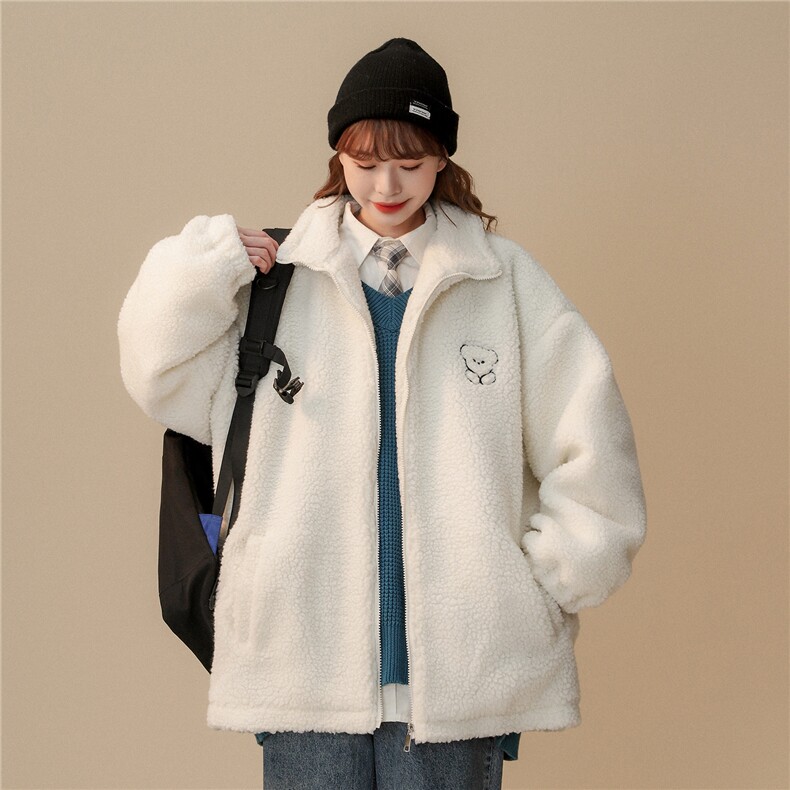 中性2026冬小熊绣花羊羔毛新款夹棉冬季加厚棉衣外套D180P108,男装棉衣,电商A335-1（原A458）