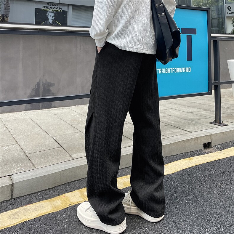 复合面料高克重雪尼尔鱼骨纹褶皱宽松休闲裤K25597/特P38黑,男装休闲裤,电商A094